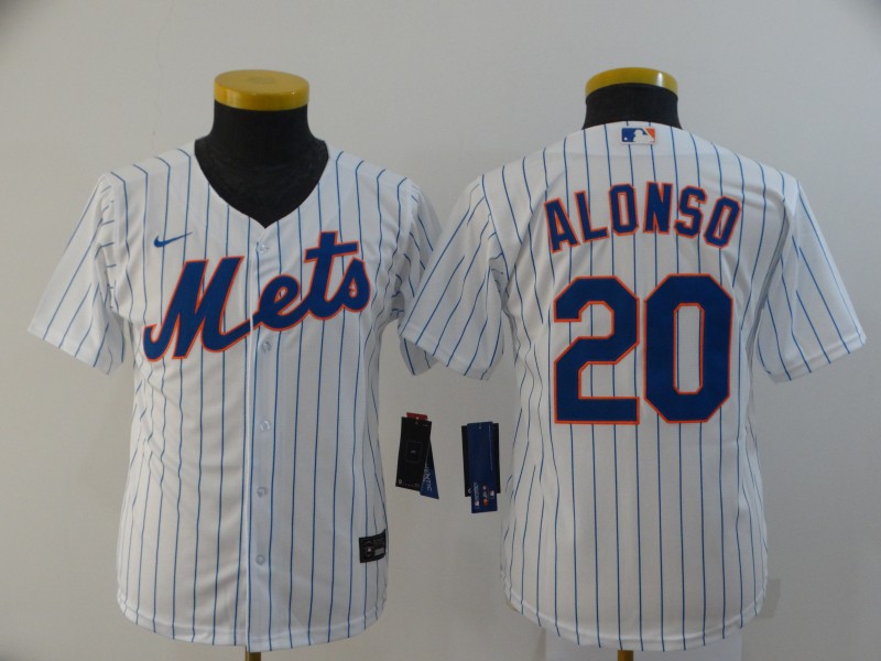 Nike MLB New York Mets #20 Alonso White Kids Jersey