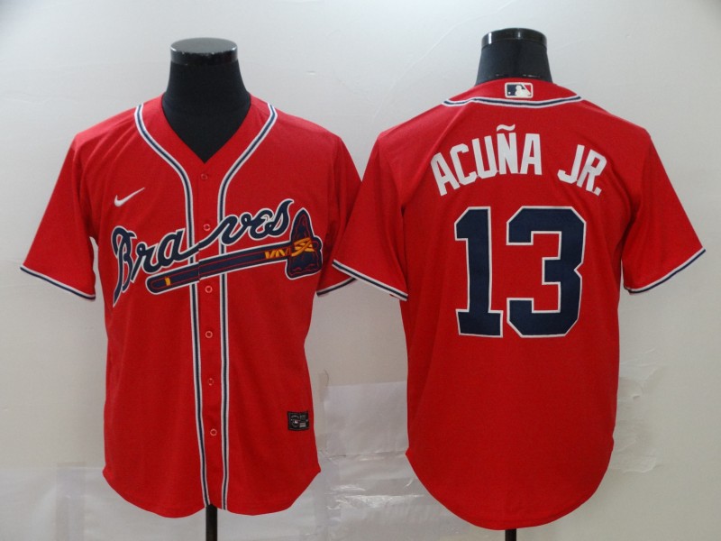 Nike MLB Atlanta Braves #13 Acuna JR. Red Game Jersey