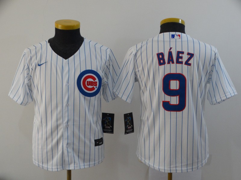 Nike MLB Chicago Cubs #9 Baez White Kids Jersey