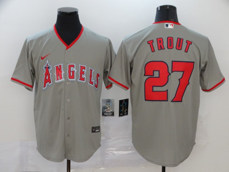 Nike MLB Los Angeles Angels #27 Trout Grey Game Jersey