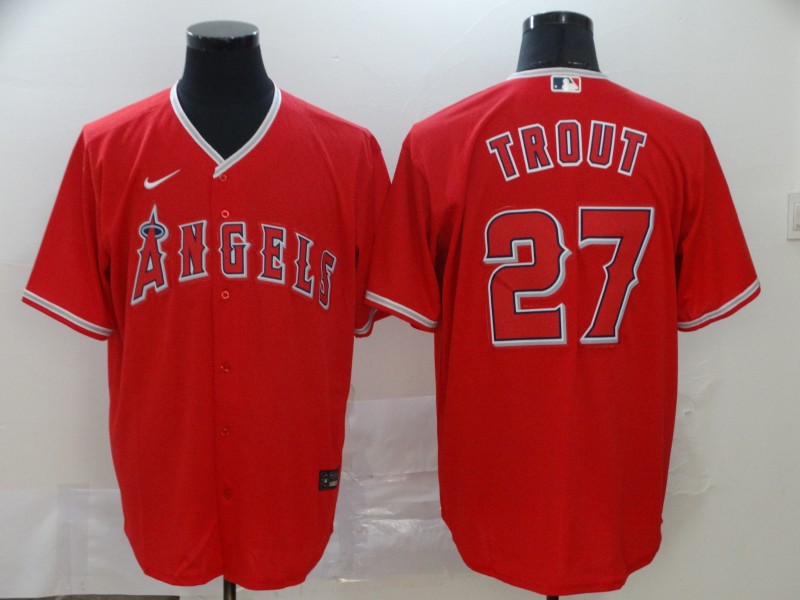 Nike MLB Los Angeles Angels #27 Trout Red Game Jersey