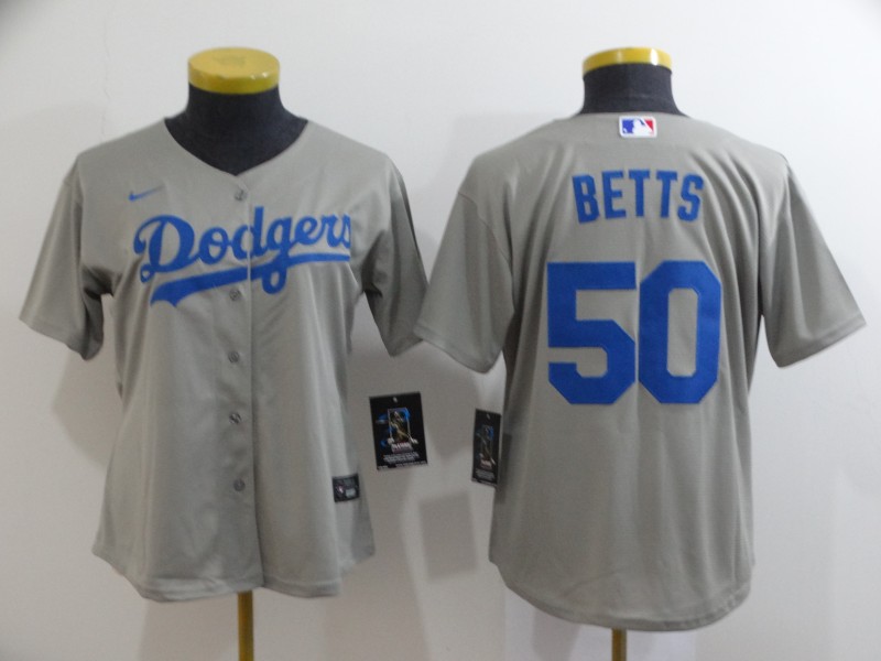 Nike MLB Los Angeles Dodgers #50 Betts Women Grey Jersey