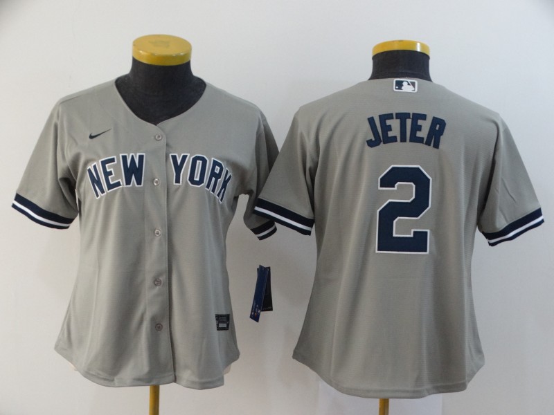 Nike MLB New York Yankees #2 Jeter Grey Women Jersey