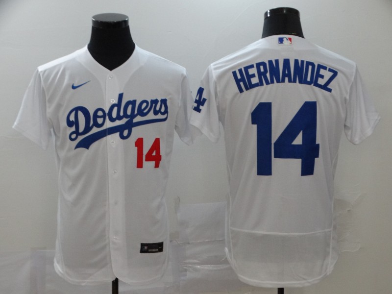 Nike MLB Los Angeles Dodgers #14 Hernandez White Elite Jersey