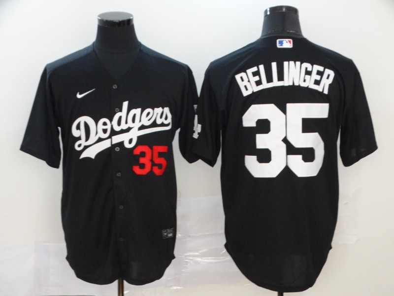 Nike MLB Los Angeles Dodgers #35 Bellinger Black Game Jersey