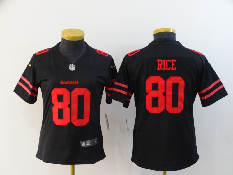 Womens NFL San Francisco 49ers #80 Rice Black Vapor Jersey
