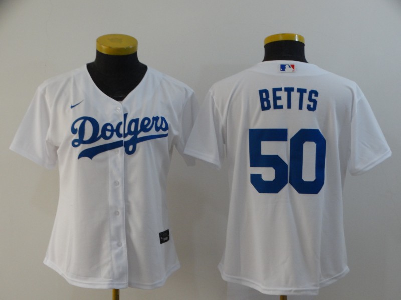 Nike MLB Los Angeles Dodgers #50 Betts White Women Jersey