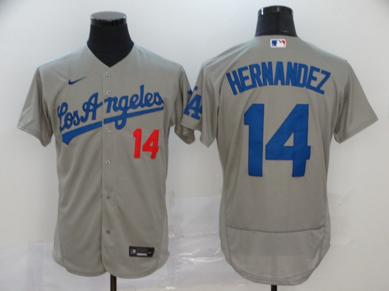 Nike MLB Los Angeles Dodgers #14 Hernandez Grey Elite Jersey