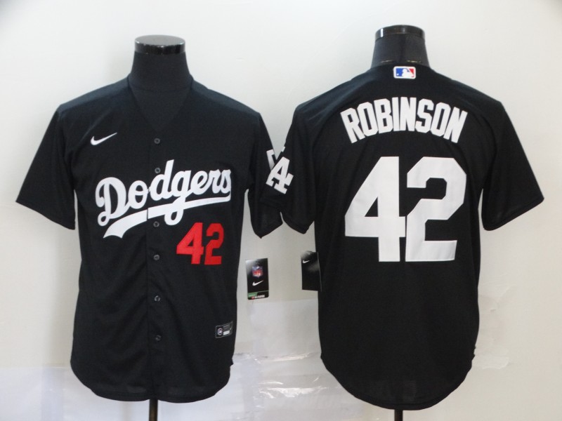 Nike MLB Los Angeles Dodgers #42 Robinson Black Game Jersey