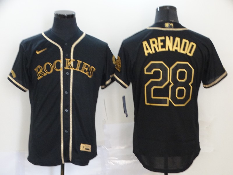 Nike MLB Colorado Rockies #28 Arenado Black Gold Elite Jersey