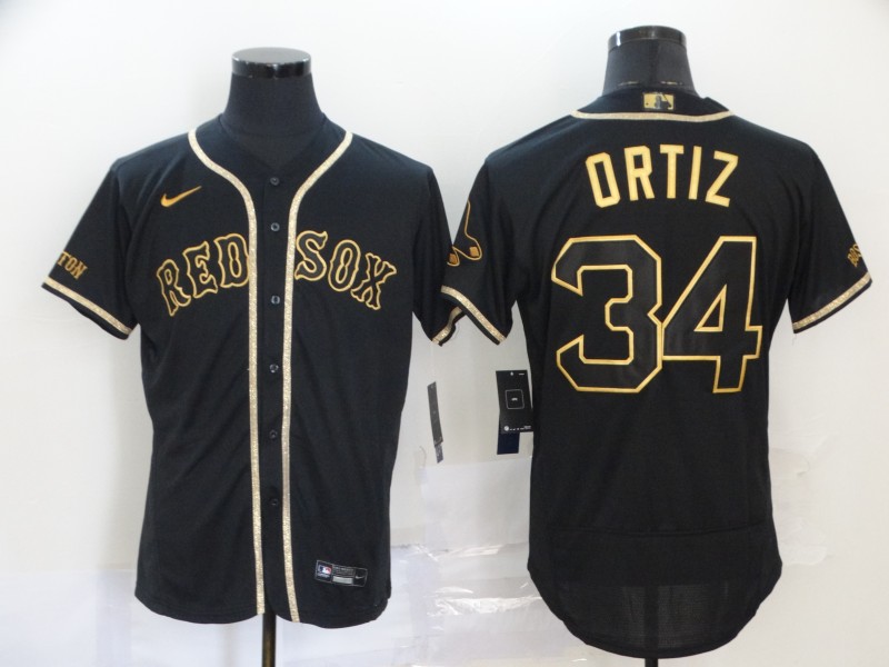 Nike MLB Boston Red Sox #34 Ortiz Black Gold Elite Jersey