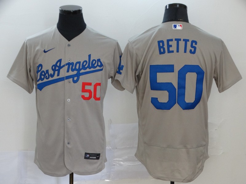 Nike MLB Los Angeles Dodgers #50 Betts Grey Elite Jersey