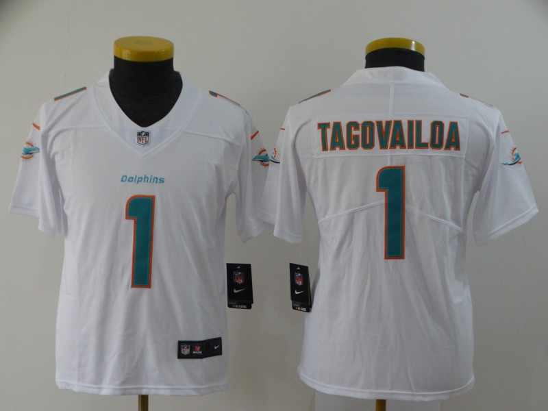 Kids NFL Miami Dolphins #1 Tagovailoa White Limited Jersey