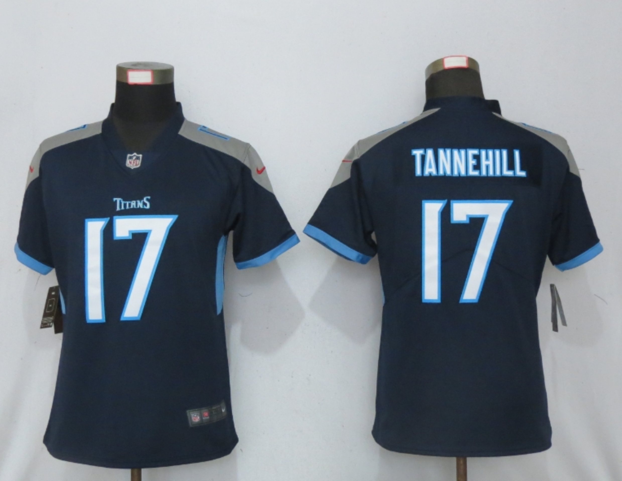 Women New Nike Tennessee Titans 17 Tannehill Light Navy Blue 2020 Vapor Limited Jersey