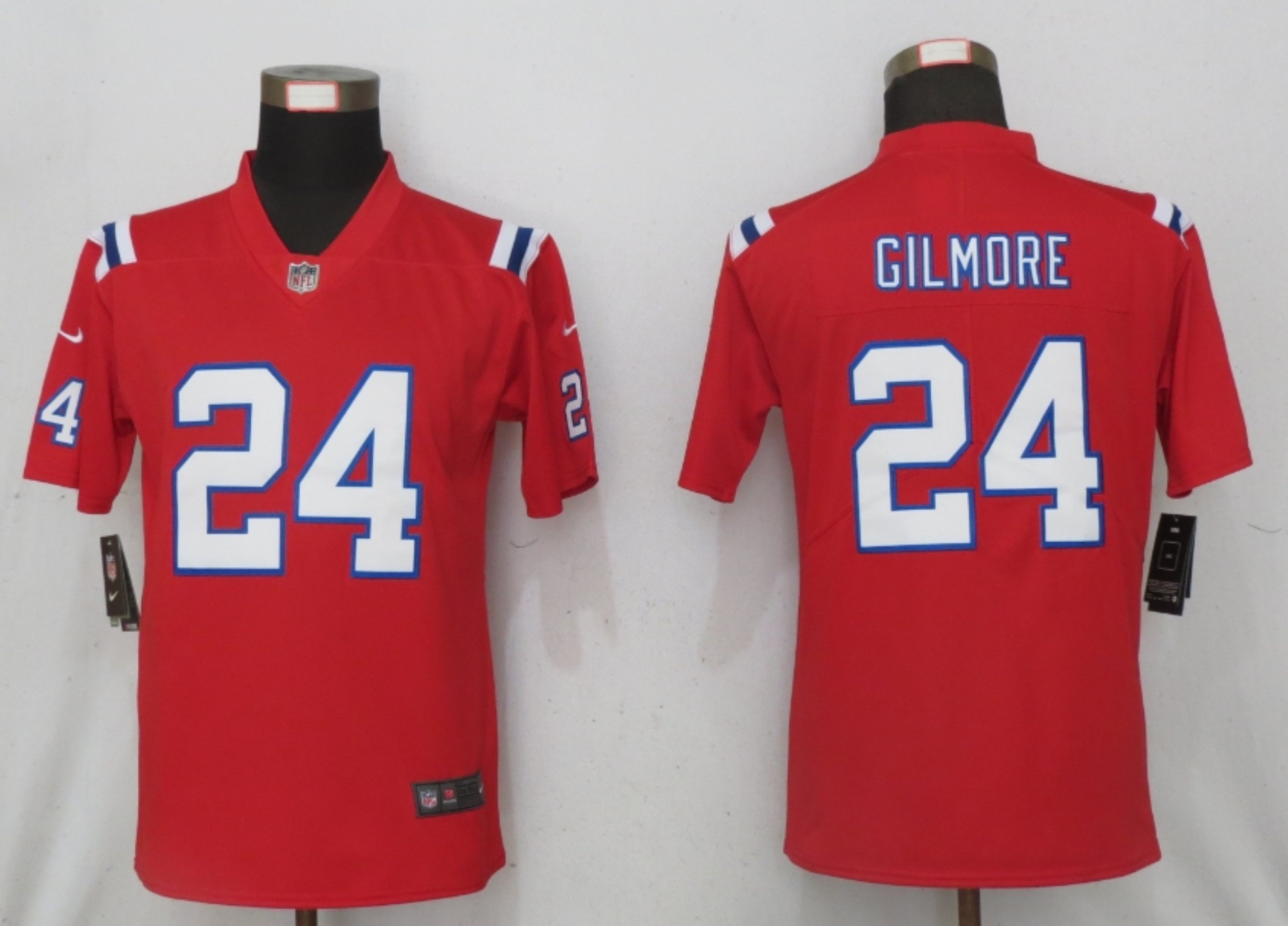 Women New Nike New England Patriots 24 Gilmore Red Vapor Jersey