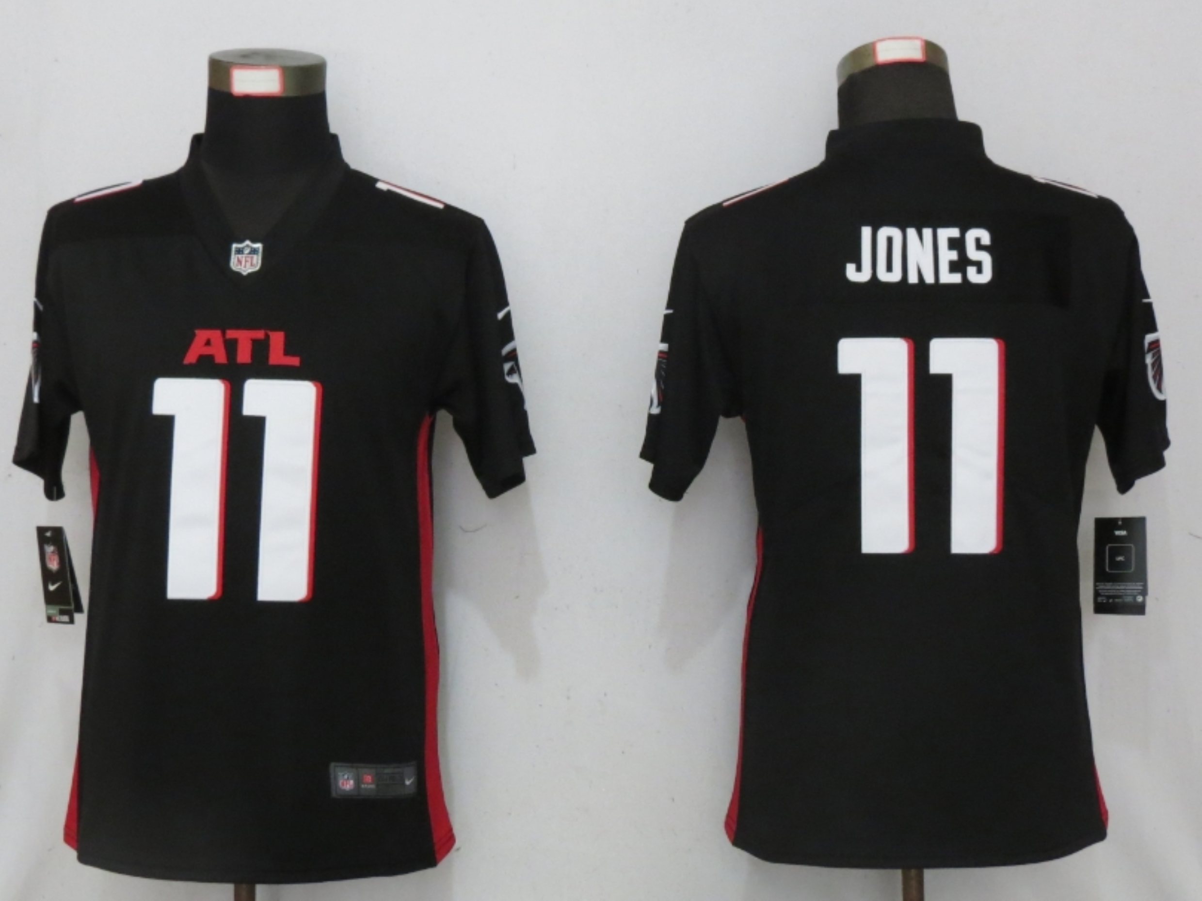 Women New Nike Atlanta Falcons 11 Jones Red 2nd Alternate Black Jersey