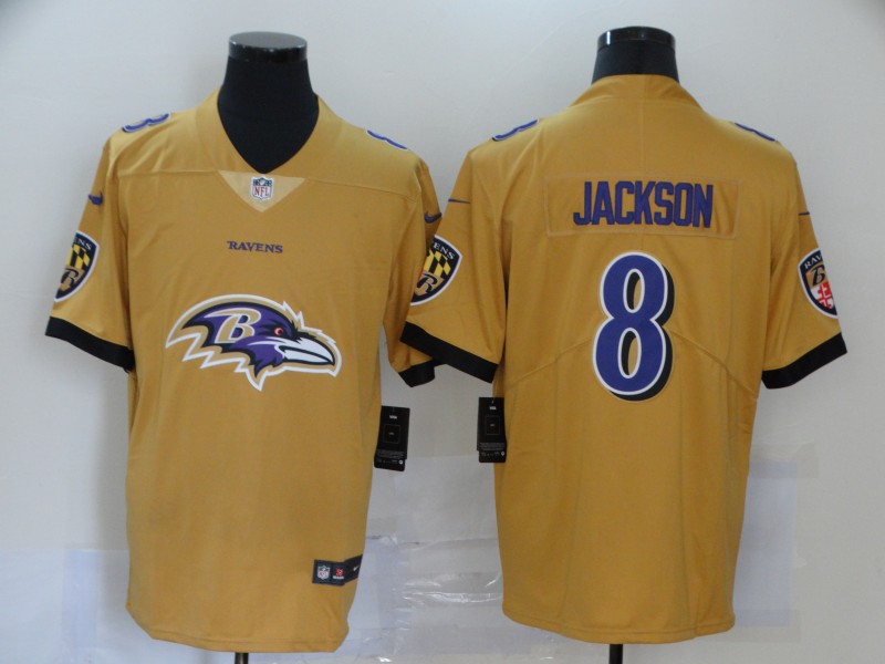 NFL Baltimore Ravens #8 Jackson Yellow Team Logo Fashion Jersey