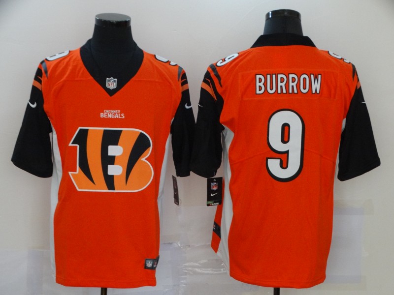 NFL Cincinnati Bengals #9 Burrow Orange Team Logo Fashion Jersey