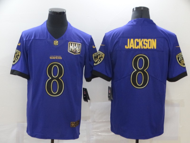NFL Baltimore Ravens #8 Jackson Purple Gold Limited Jersey