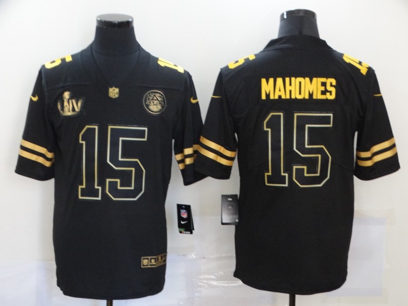 NFL Kansas City Chiefs #15 Mahomes Black Gold Champion Jersey