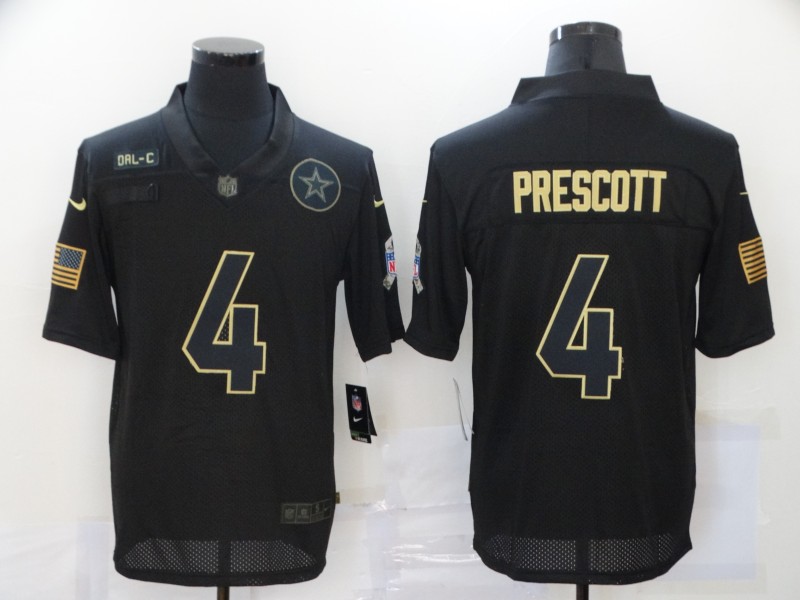 NFL Dallas Cowboys #4 Prescott Black Salute to Service Jersey