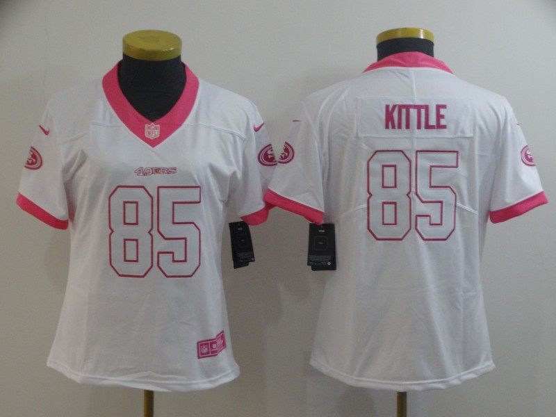 Womens NFL San Francisco 49ers #85 Kittle White Pink Limited Jersey