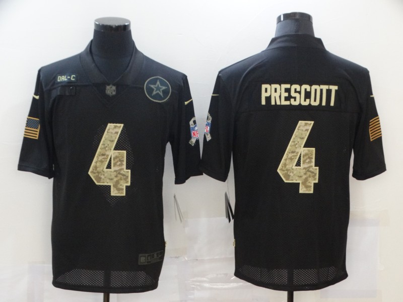 NFL Dallas Cowboys #4 Prescott Black Salute to Service Jersey