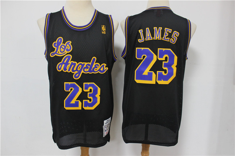NBA Los Angeles Lakers #23 James M&N Black Jersey