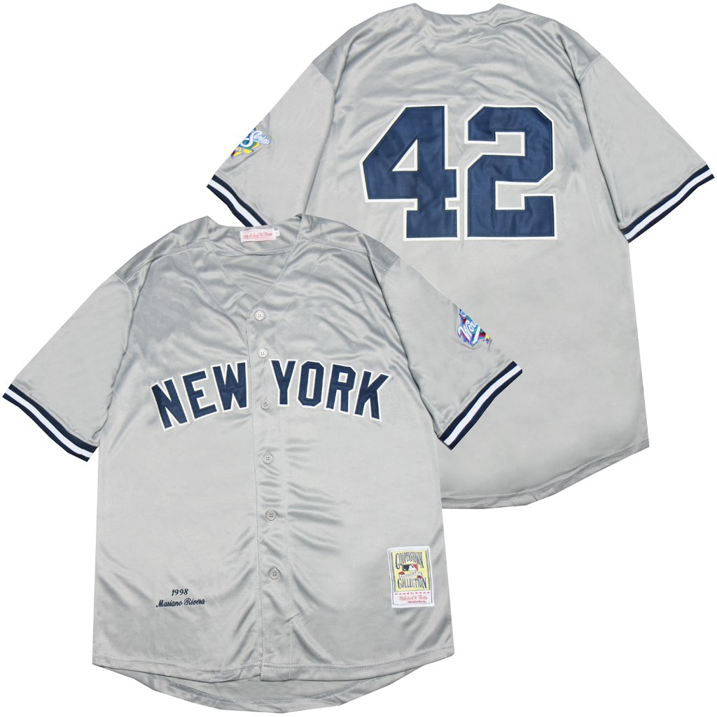 MLB New York Yankees #42 Grey 1998 Throwback Jersey