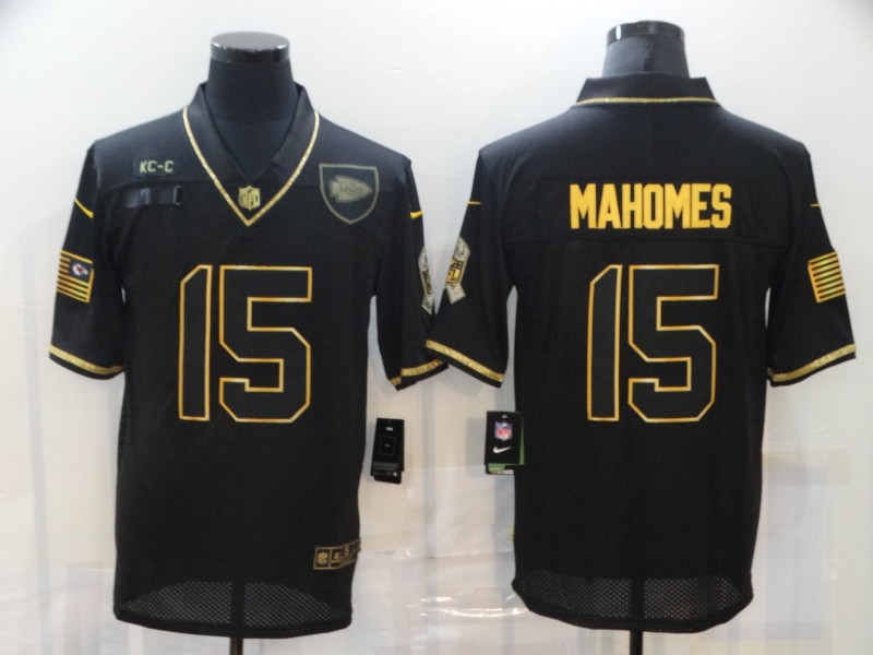 NFL Kansas City Chiefs #15 Mahomes Black Salute to Service Jersey