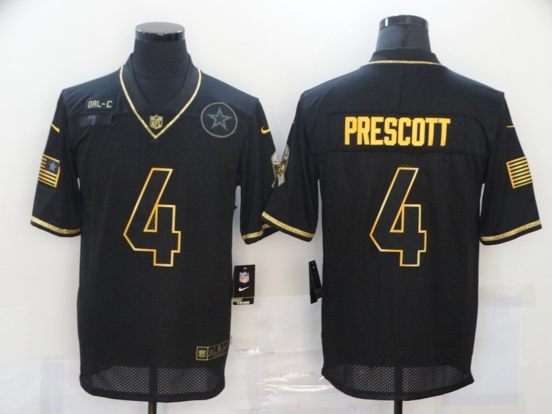 NFL Dallas Cowboys #4 Prescott Black Salute to Service Jersey