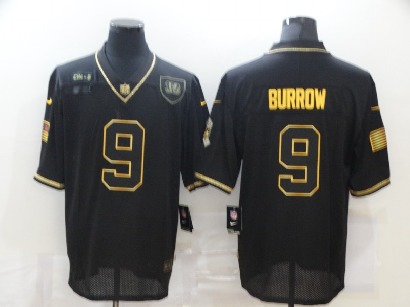 NFL Cincinnati Bengals #9 Burrow Black Salute to Service Jersey