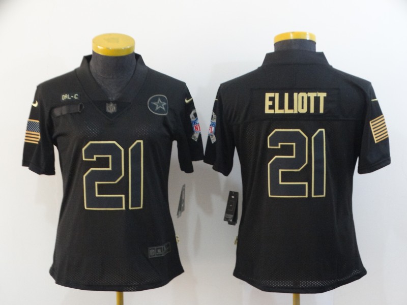 Womens NFL Dallas Cowboys #21 Elliott Black Salute to Service Jersey