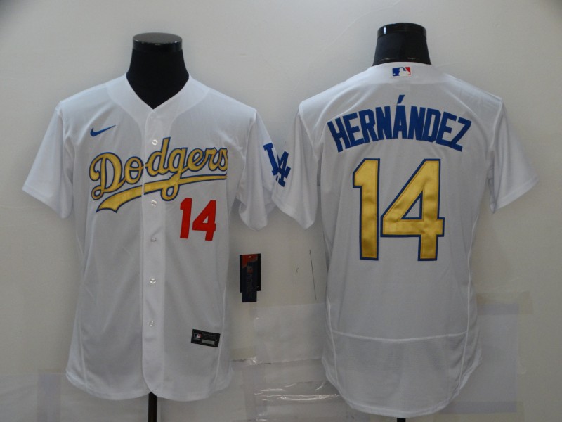 MLB Los Angeles Dodgers #14 Hernandez White Gold Elite Jersey