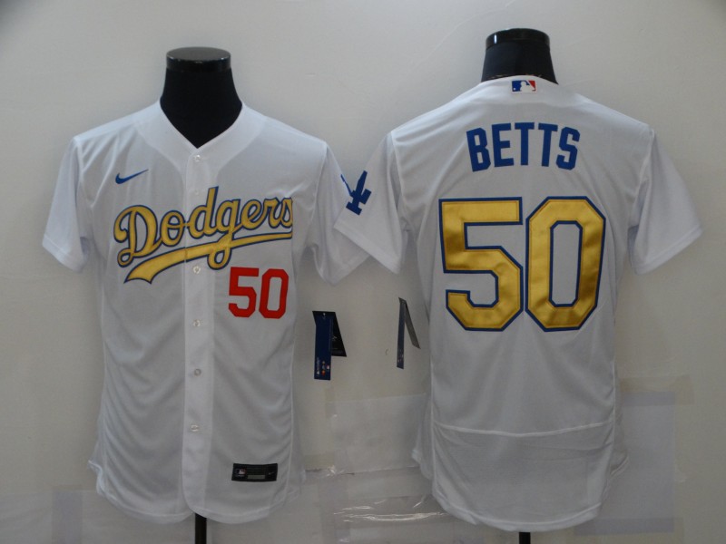 MLB Los Angeles Dodgers #50 Betts White Gold Elite Jersey