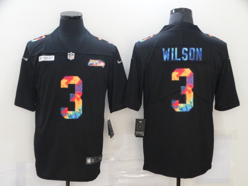 NFL Seattle Seahawks #3 Wilson Rainbow Black Limited Jersey