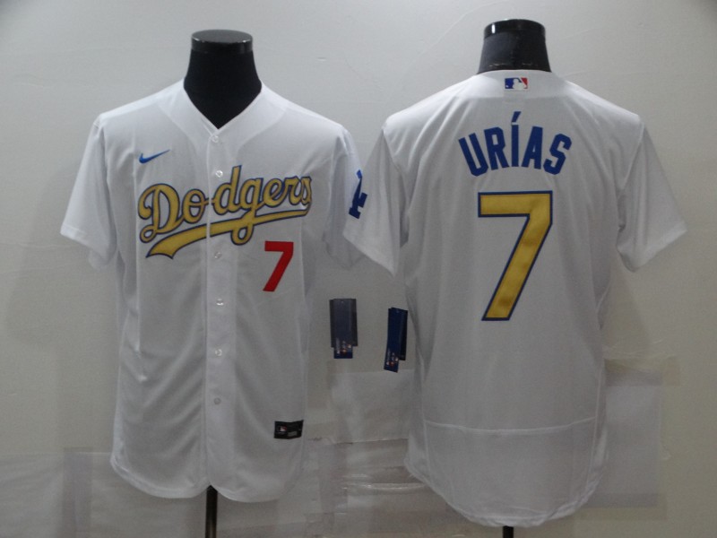 MLB Los Angeles Dodgers #7 Urias White Elite Gold Jersey