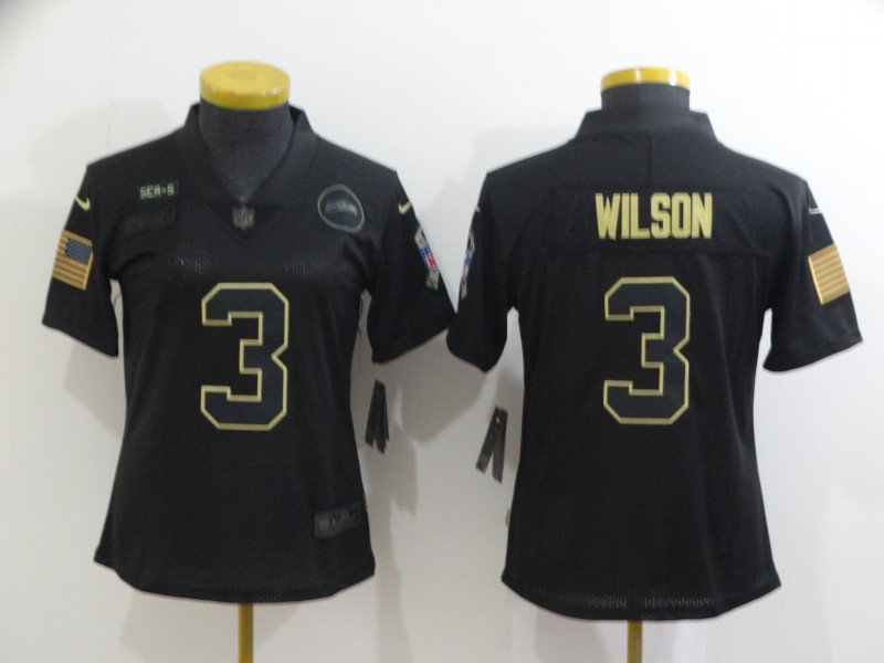 Womens NFL Seattle Seahawks #3 Wilson Black Salute to Service Jersey