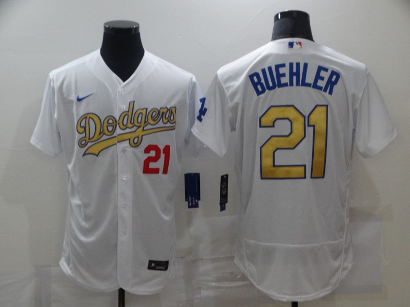 MLB Los Angeles Dodgers #21 Buehler White Elite Gold Jersey