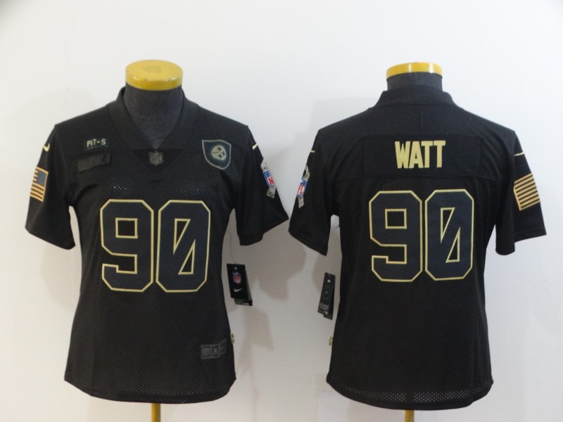 Womens NFL Pittsburgh Steelers #90 Watt Black Salute to Service Jersey