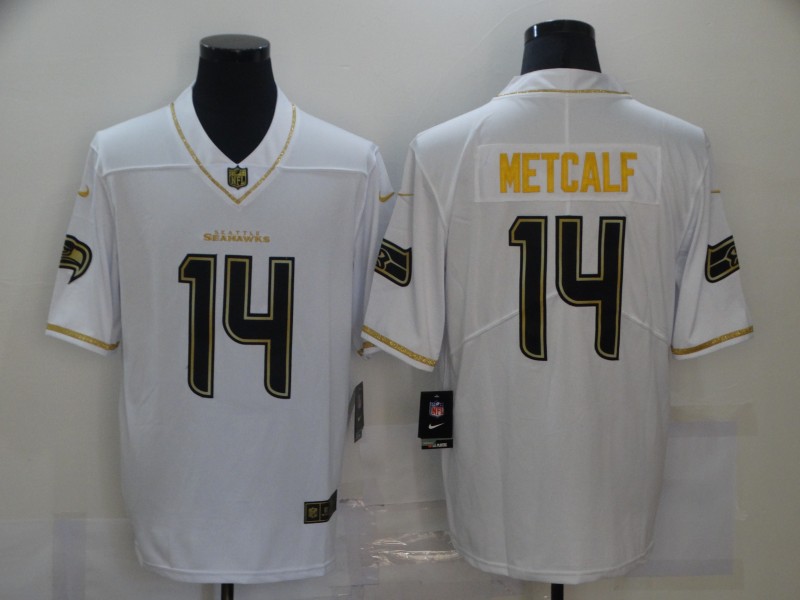 NFL Seattle Seahawks #14 Metcalf White Throwback Limited Jersey