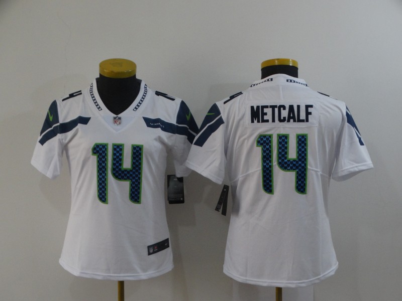 Womens NFL Seattle Seahawks #14 Metcalf White Vapor Limited Jersey