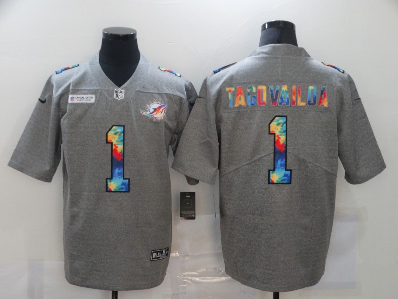 NFL Miami Dolphins #1 Tagovailoa Grey Rainbow Jersey