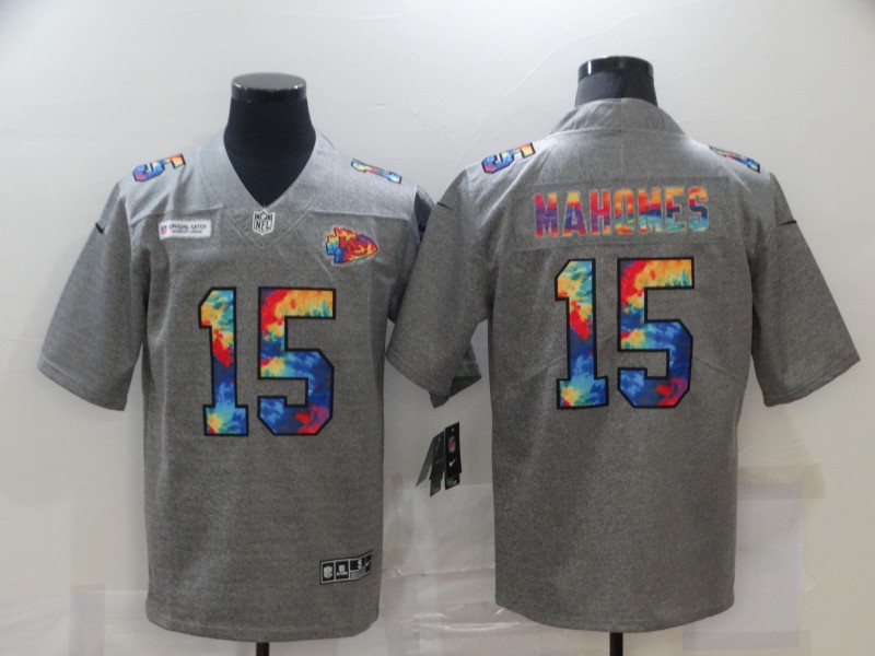 NFL Kansas City Chiefs #15 Mahomes Grey Rainbow Jersey