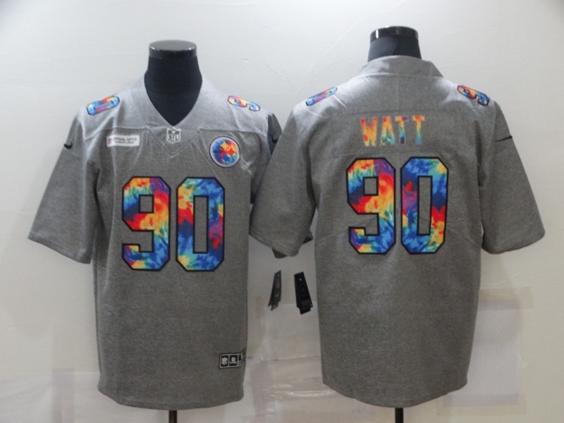 NFL Pittsburgh Steelers #90 Watt Grey Rainbow Jersey