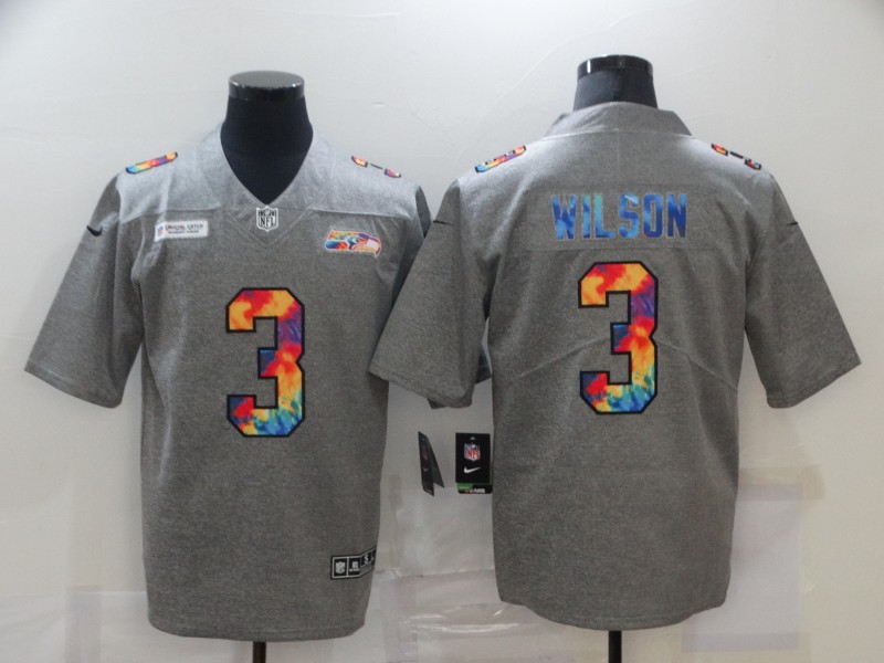 NFL Seattle Seahawks #3 Wilson Grey Rainbow Jersey