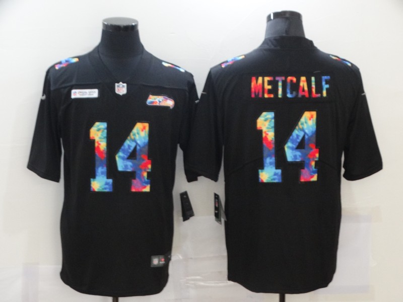 NFL Seattle Seahawks #14 Metcalf Black Rainbow Jersey