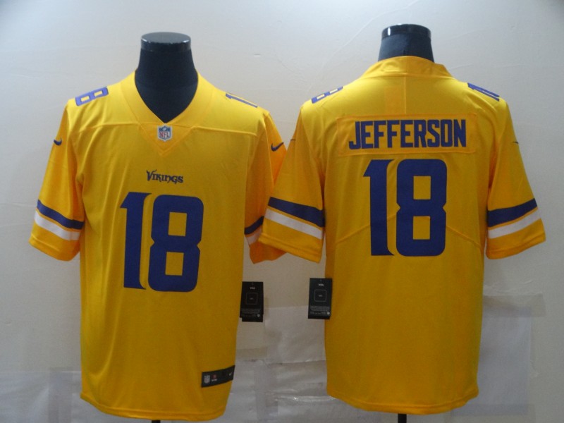 NFL Minnesota Vikings #18 Jefferson Yellow Pullover Limited Jersey
