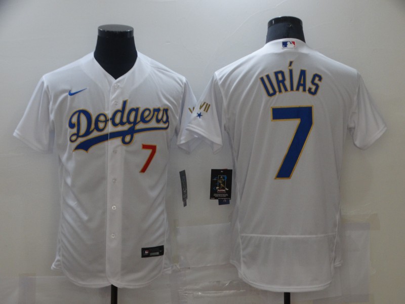 MLB Los Angeles dodgers #7 urias White Gold Elite Jersey