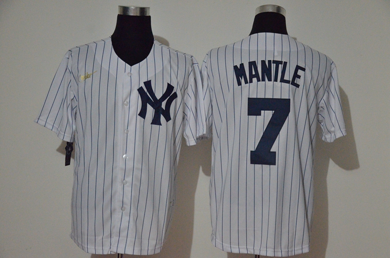 Nike MLB New York Yankees #7 Mantle White Pinstripe Jersey